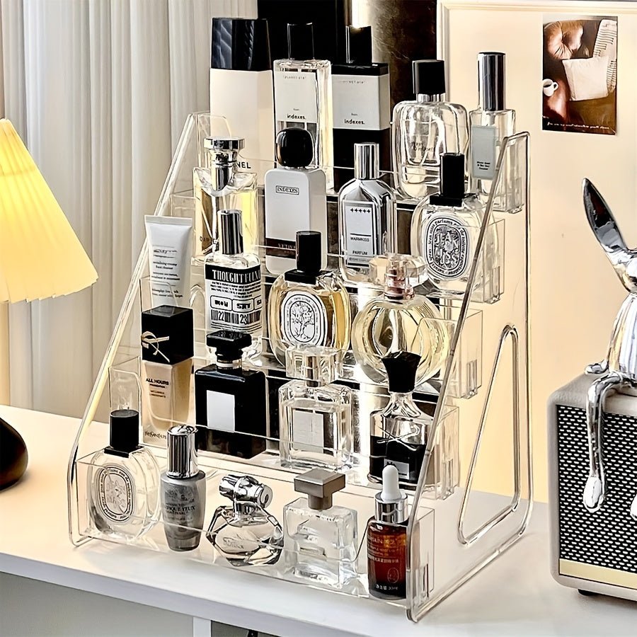 Multi - Tier Clear Acrylic Perfume & Makeup Organizer – Large Vanity Display Rack - eighttwentytwo92
