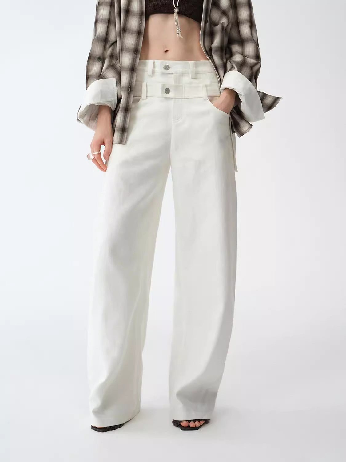 Old Money Style White Linen Wide - Leg Pants for Women | High - Waist Tailored Fit - eighttwentytwo92