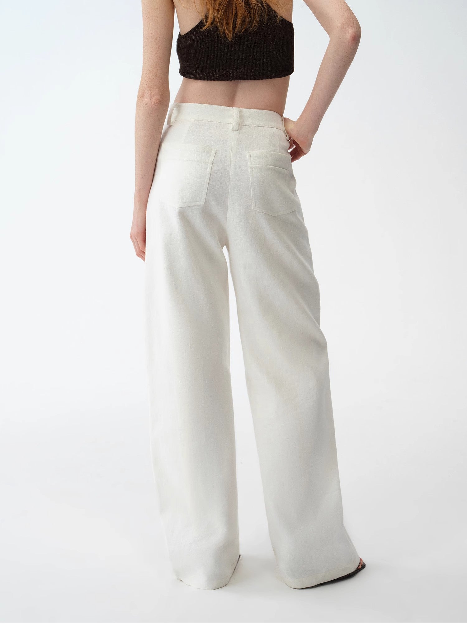Old Money Style White Linen Wide - Leg Pants for Women | High - Waist Tailored Fit - eighttwentytwo92
