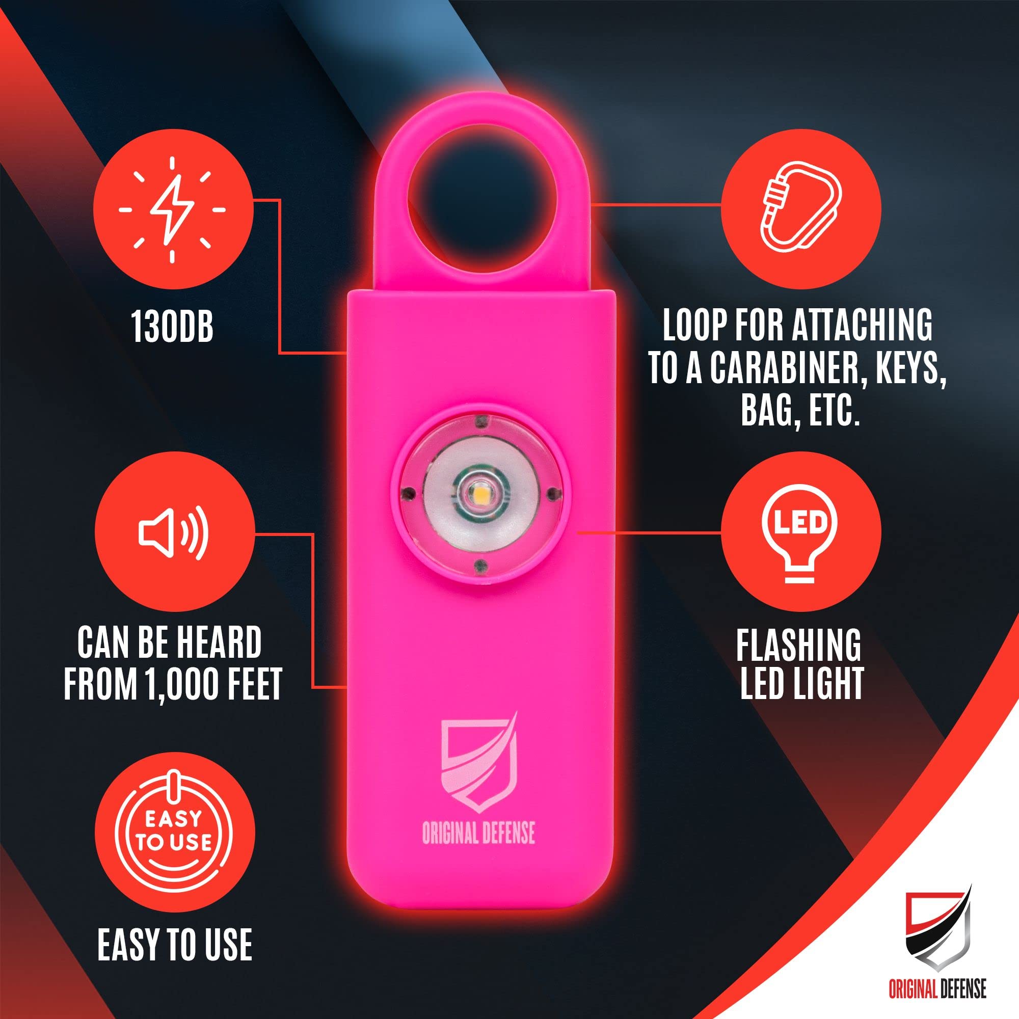 Original Defense® Siren Self - Defense Alarm - 130 dB Keychain Alarm with LED Strobe Light for Women, Children, and Elderly - Police Recommended - (Magenta, 1 Count) - eighttwentytwo92