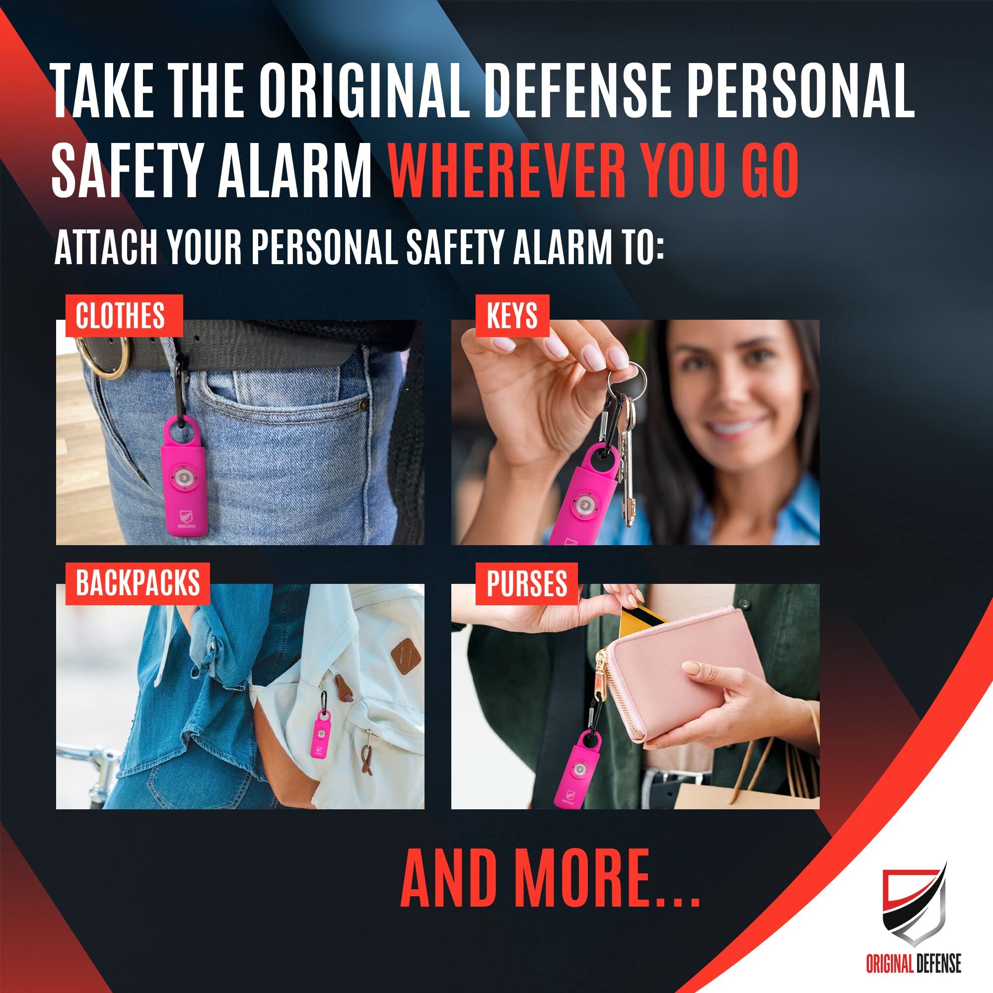 Original Defense® Siren Self - Defense Alarm - 130 dB Keychain Alarm with LED Strobe Light for Women, Children, and Elderly - Police Recommended - (Magenta, 1 Count) - eighttwentytwo92