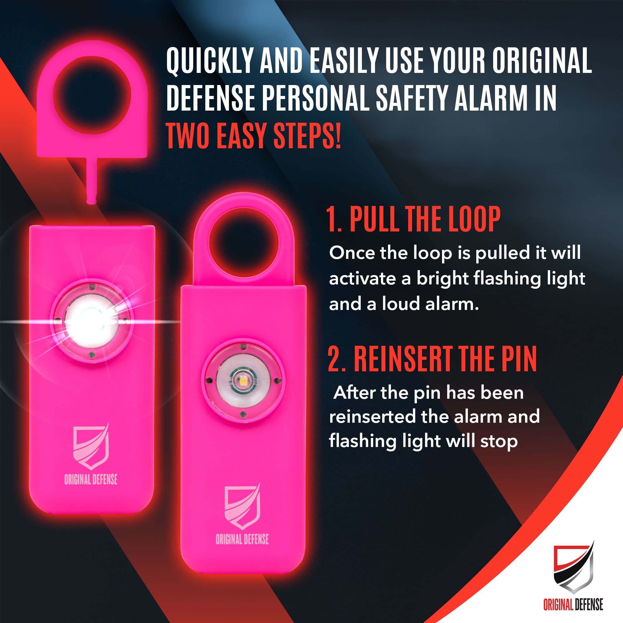 Original Defense® Siren Self - Defense Alarm - 130 dB Keychain Alarm with LED Strobe Light for Women, Children, and Elderly - Police Recommended - (Magenta, 1 Count) - eighttwentytwo92