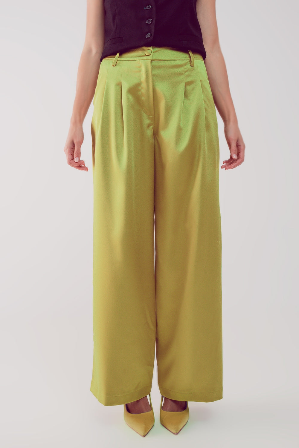Make a bold statement with our Acid Lime Palazzo Pleated Pants.
