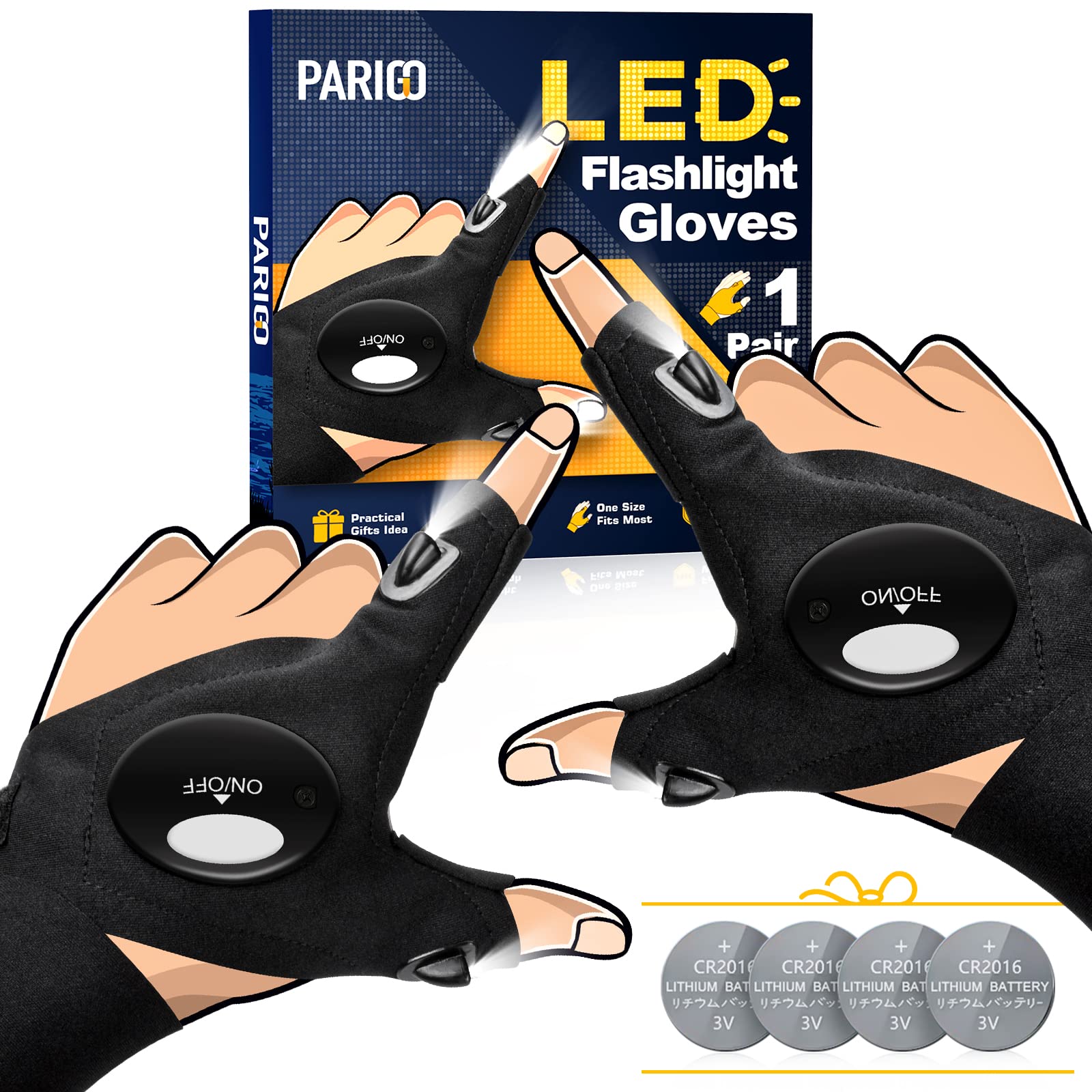 PARIGO LED Flashlight Gloves, Novelty Stocking Stuffers for Men, Christmas Gifts for Teens Boys Dad Husband Grandpa Him Men Who Have Everything, Cool Gadgets Tools for Car Repairing, Fishing, Camping - eighttwentytwo92