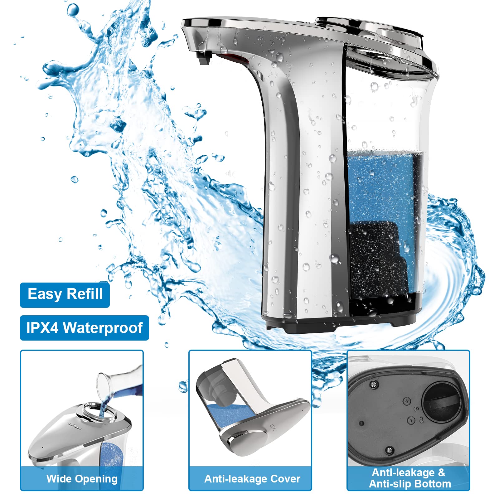 PZOTRUF Automatic Soap Dispenser, Touchless Dish Soap Dispenser 17oz/500ml with Infrared Sensor, 5 Adjustable Soap Levels, Liquid Dispenser for Bathroom Kitchen (Silver) - eighttwentytwo92