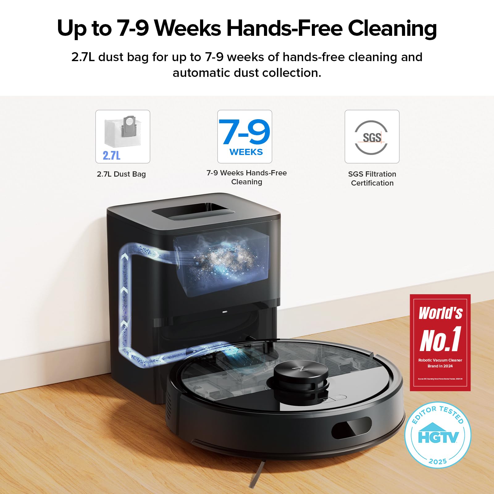 roborock Q7 M5+ Robot Vacuum and Mop, Upgraded from Q5 Max+, Up to 7 - 9 Weeks Self - Empty, 10000Pa Suction, Dual Anti - Tangle System for Pet Hair & Carpet, PreciSense LiDAR Navigation, App Control, Black - eighttwentytwo92