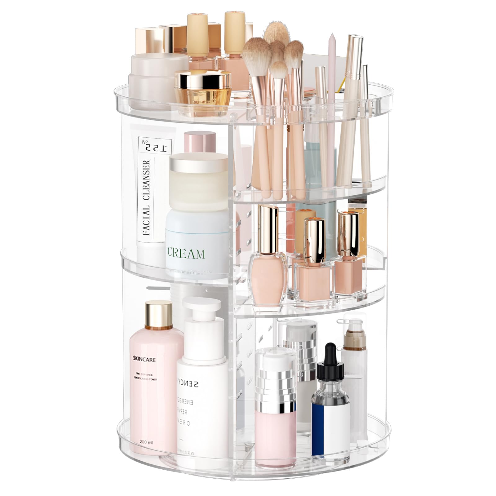 Rotating Makeup Organizer, DIY 8 Adjustable Layers Spinning Skincare Organizer, Cosmetic Display Case with Brush Holder Perfume Tray, Multi - Function Storage Carousel for Vanity Bathroom Countertop - eighttwentytwo92