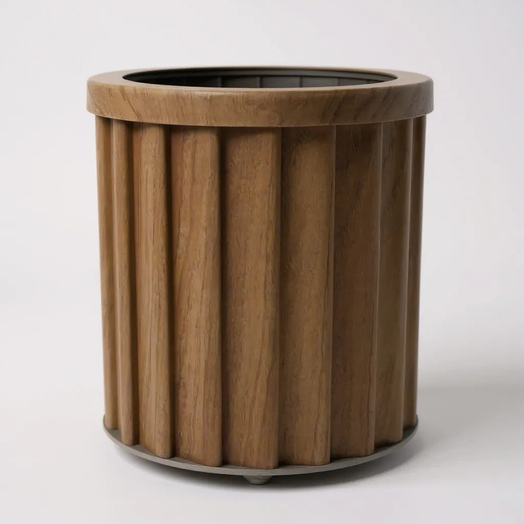 Round Strata Column Planter – Small Decorative Fluted Wood - Grain Indoor Plant Pot - eighttwentytwo92