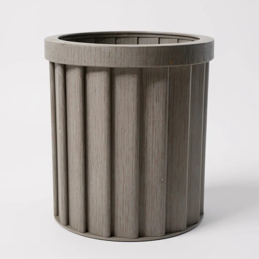 Round Strata Column Planter – Small Decorative Fluted Wood - Grain Indoor Plant Pot - eighttwentytwo92