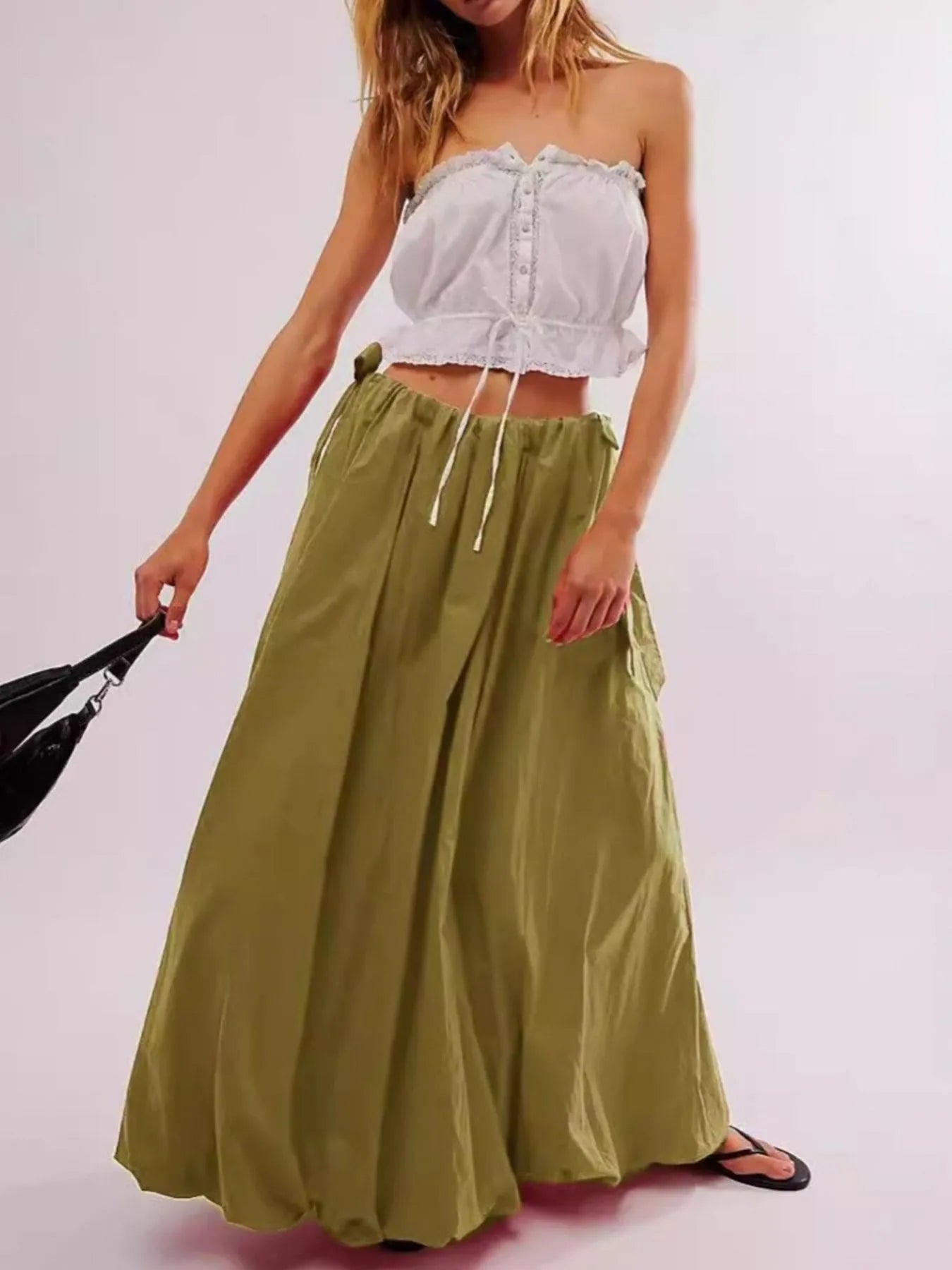Side Bow Maxi Skirt with Pockets - eighttwentytwo92