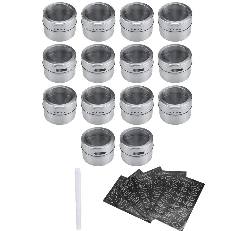Stainless Steel Magnetic Spice Jars with Clear Lids & Labels – Space - Saving Magnetic Spice Containers - eighttwentytwo92