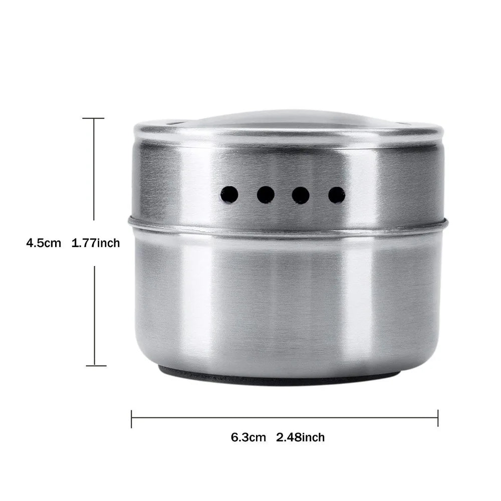 Stainless Steel Magnetic Spice Jars with Clear Lids & Labels – Space - Saving Magnetic Spice Containers - eighttwentytwo92