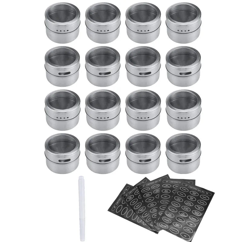 Stainless Steel Magnetic Spice Jars with Clear Lids & Labels – Space - Saving Magnetic Spice Containers - eighttwentytwo92