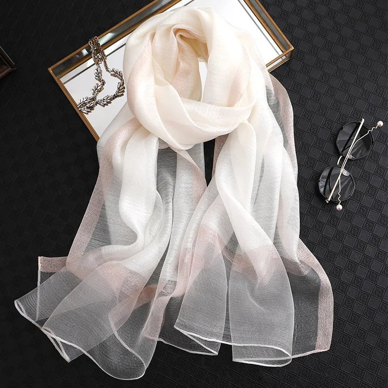 Summer Silk & Wool Long Scarf – Soft Lightweight Wrap for Women - eighttwentytwo92