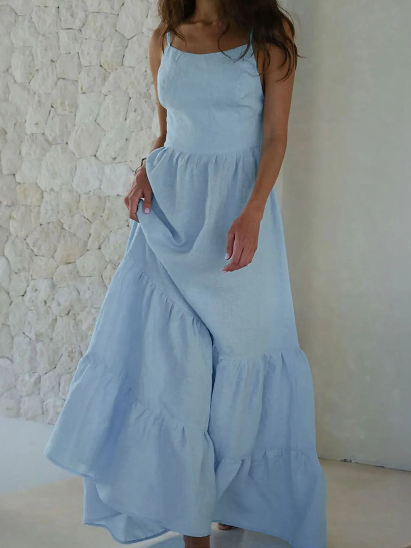 Tiered Maxi Cami Dress with Ruffled Hem - eighttwentytwo92