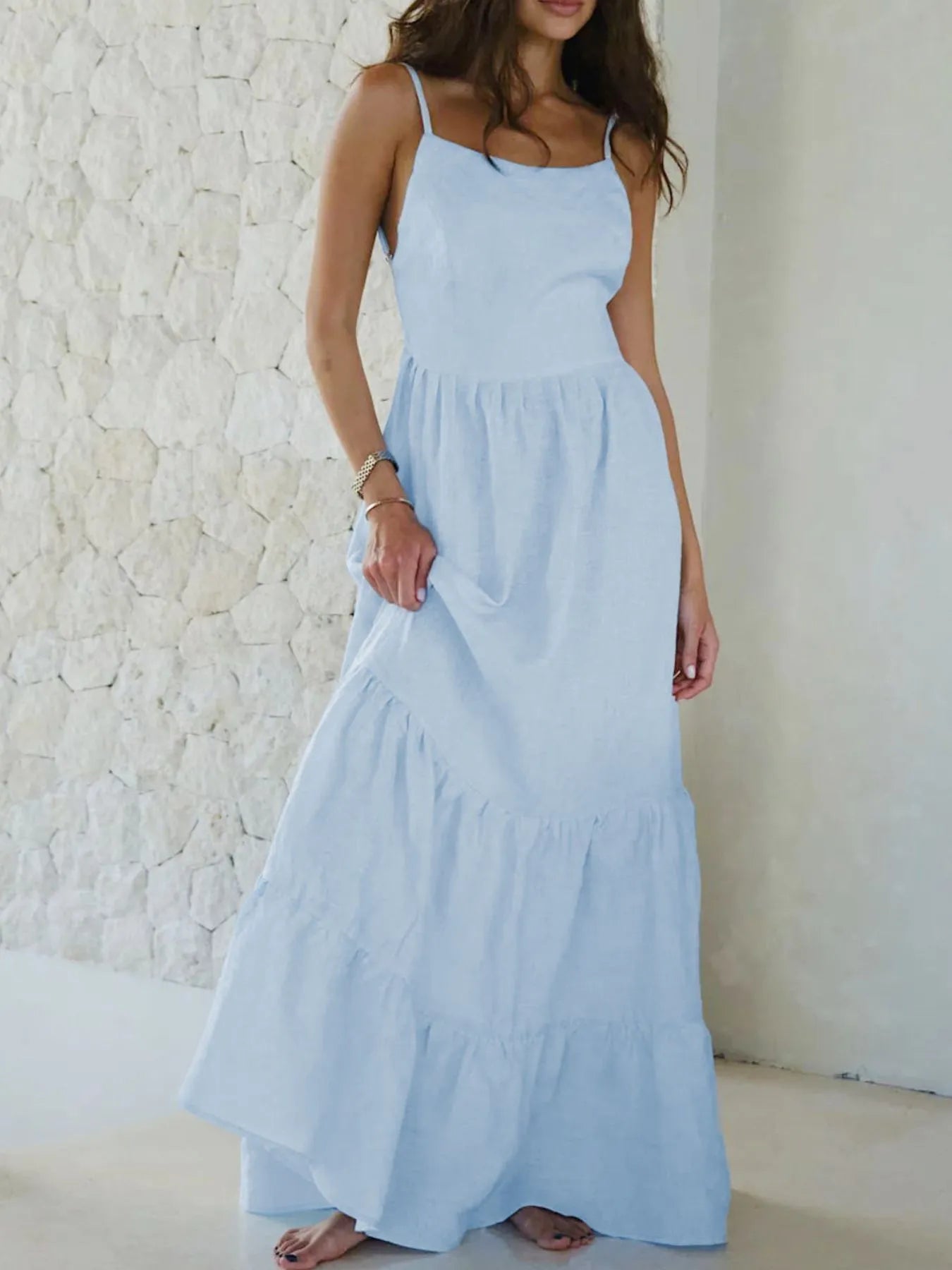 Tiered Maxi Cami Dress with Ruffled Hem - eighttwentytwo92