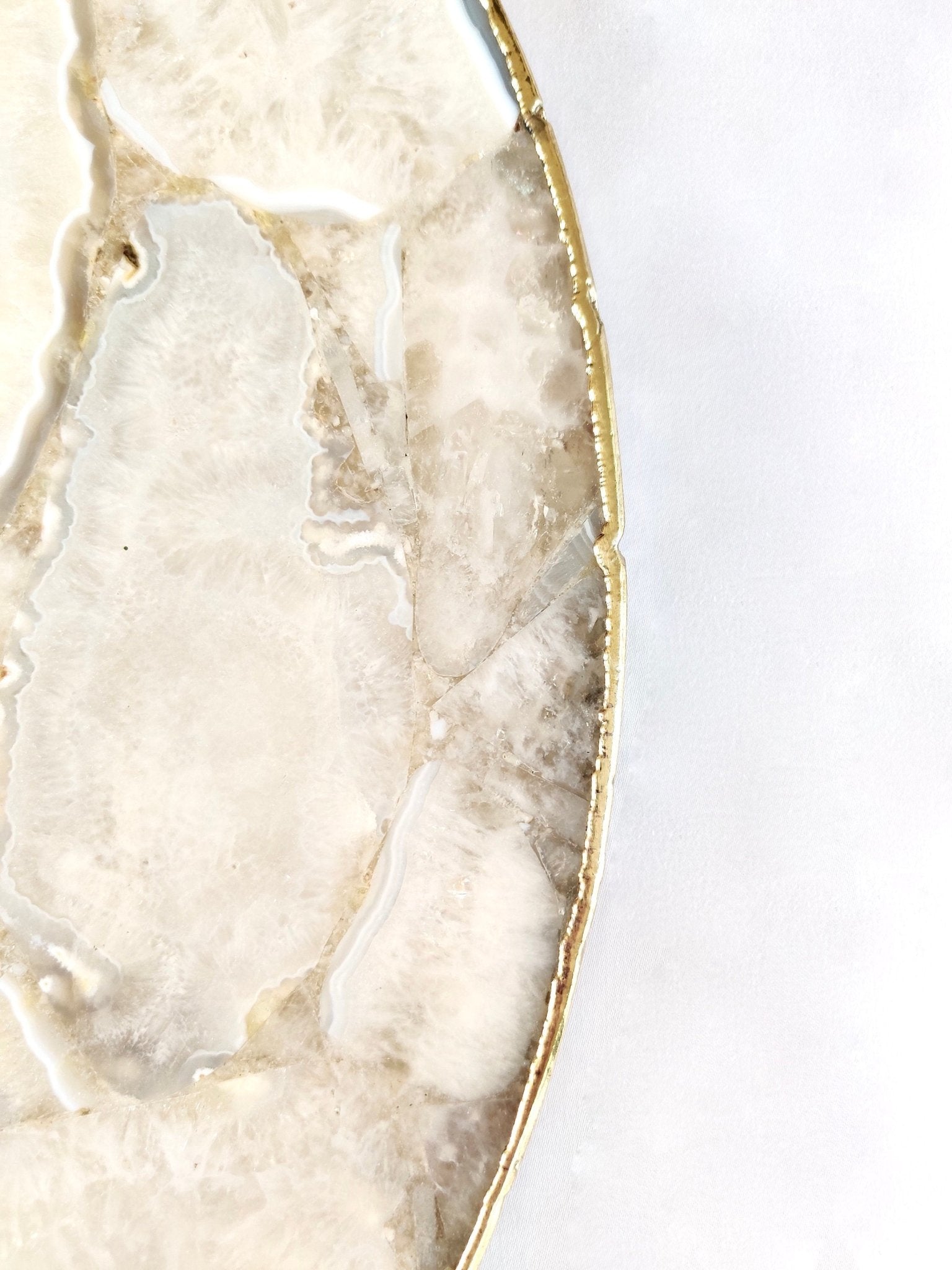 White Agate Circular Wall Clock – Luxury Natural Stone with Gold Rim (10–14") - eighttwentytwo92