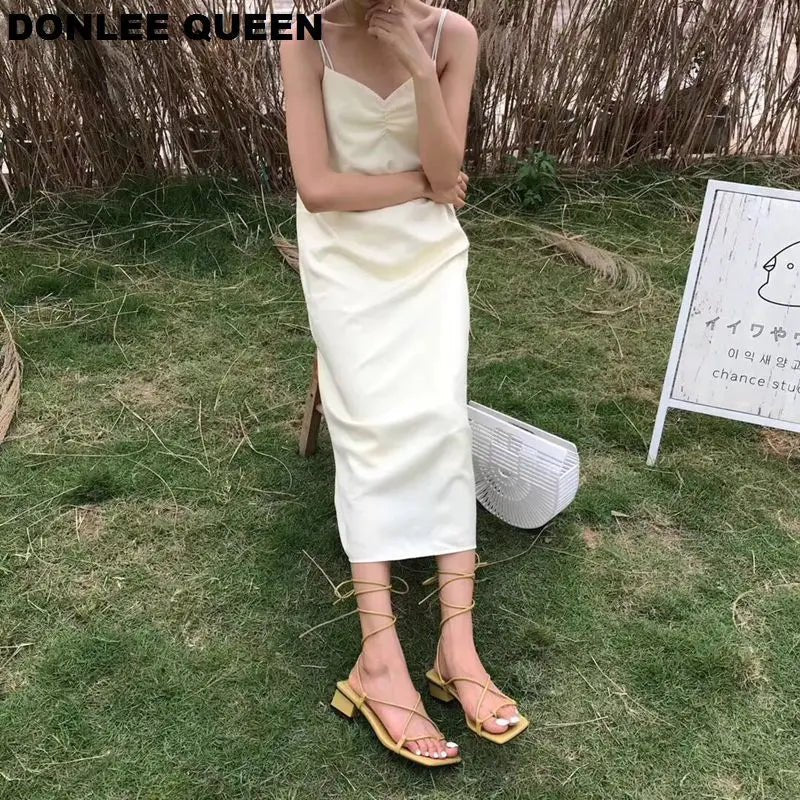 Women’s Low Heel Lace - Up Sandals – Square Toe Wrap Strap Design - eighttwentytwo92