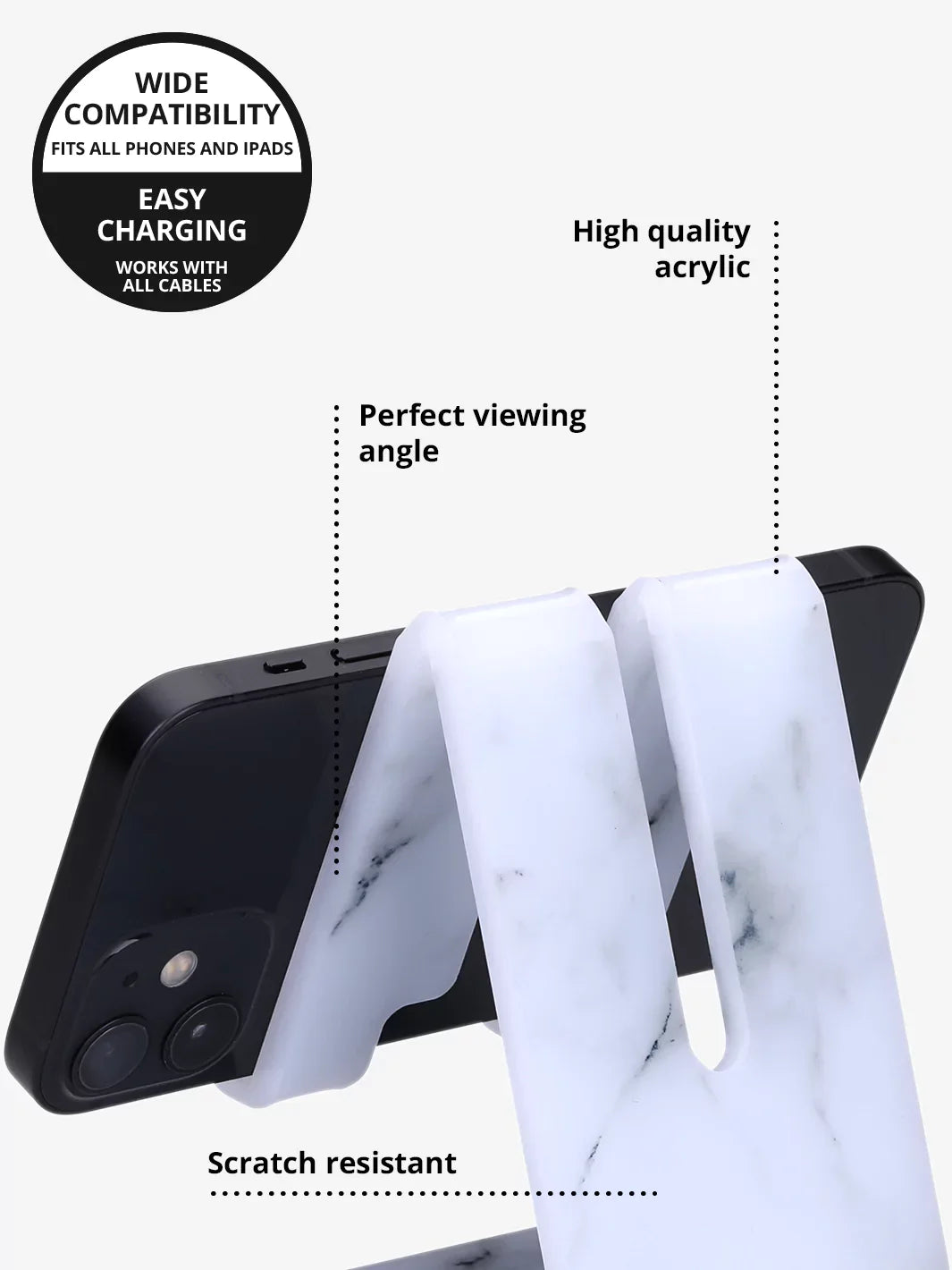 White Marble Acrylic Phone and Tablet Stand
