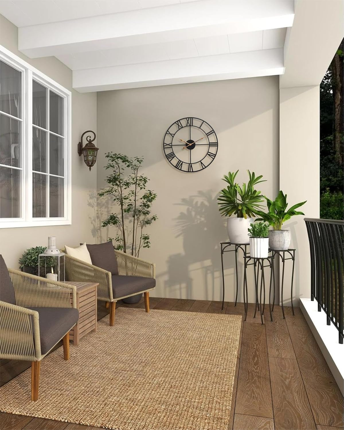 18 Inch Large Wall Clock, Silent Non Ticking Battery Operated Roman Numeral Wall Clock, Industrial Metal Indoor Outdoor Analog Clock for Living Room, Kitchen, Pool, Patio Decor - Black