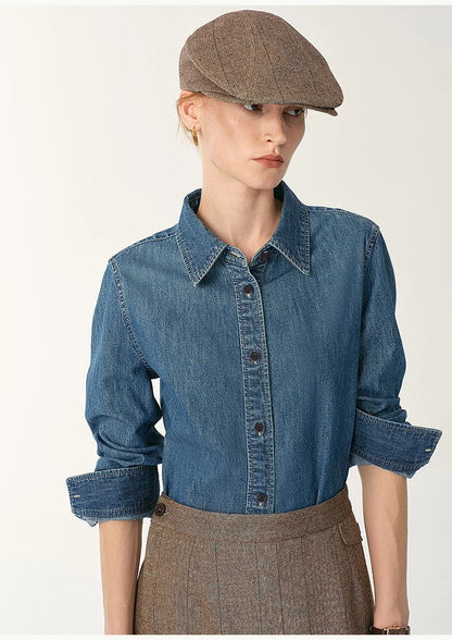 Italian Imported BERTO Denim Classic Old Money Style Lapel Shirt for Women