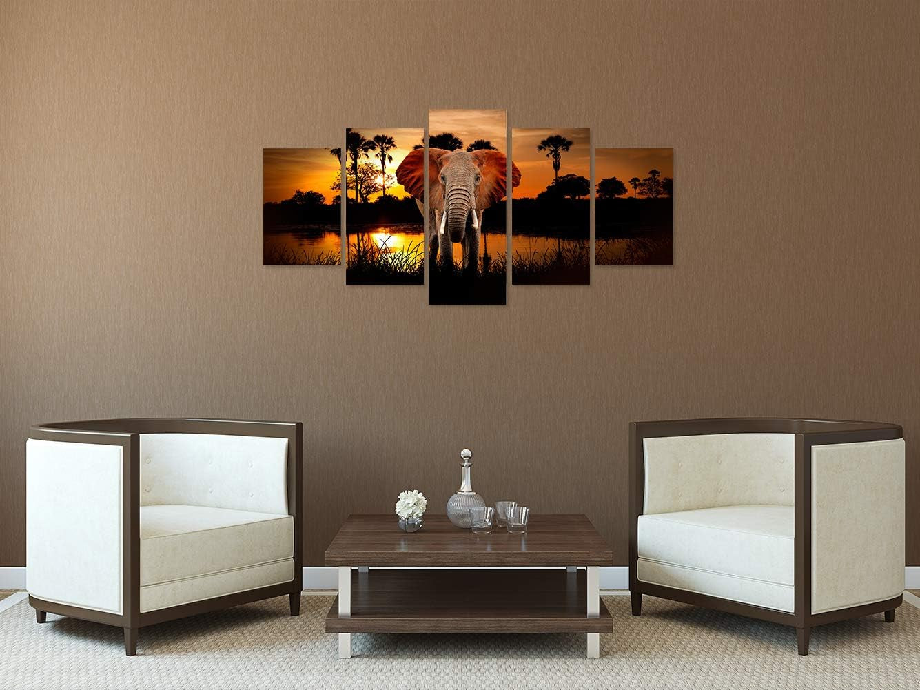 Purple Flower Canvas Wall Art Black and White Paintings Prints Pictures for Home Decor (Elephant, 16"X24"X2+16"X32"X2+16"X40")