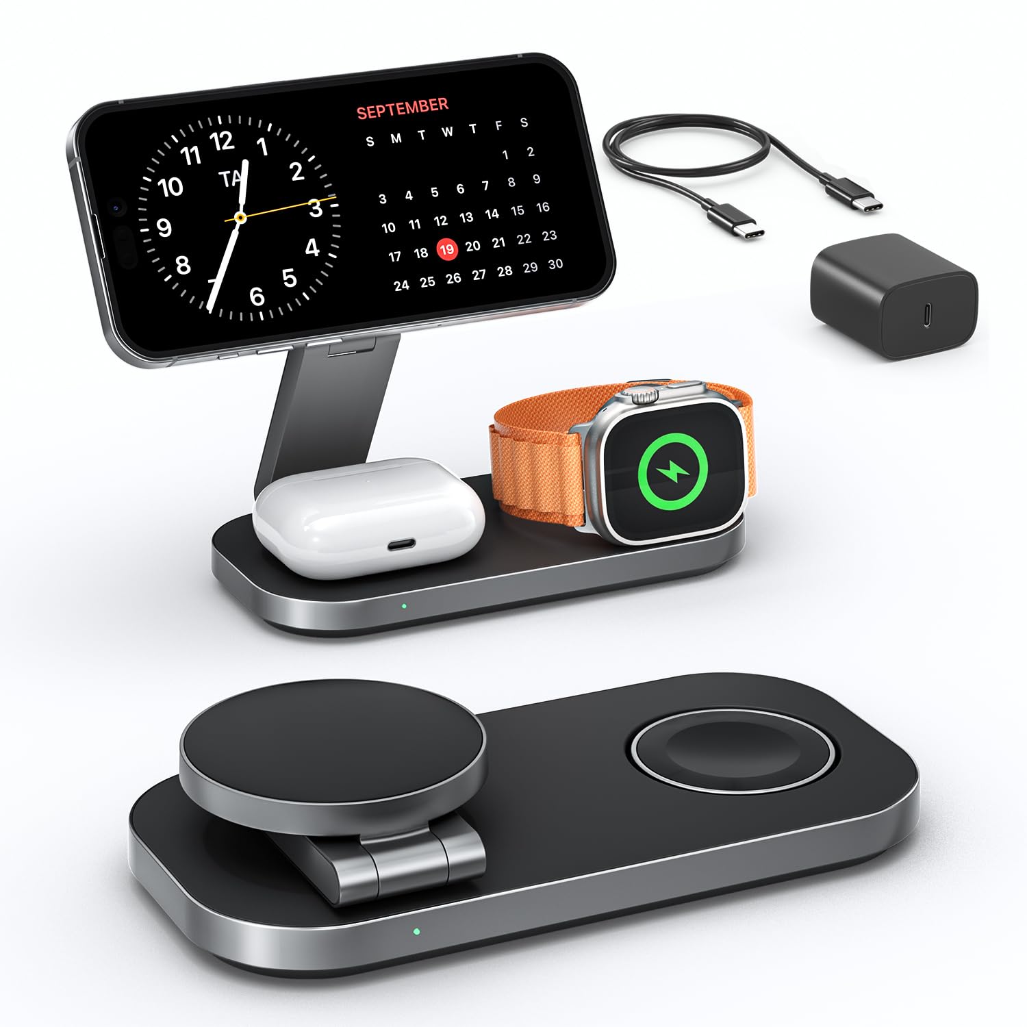 3 in 1 Wireless Charging Station for Apple Devices, Magnetic Foldable Fast Charger Stand Compatible with MagSafe for iPhone Air/17/16/15/14/13/12 Series, Apple Watch & AirPods Pro/4/3/2 - eighttwentytwo92