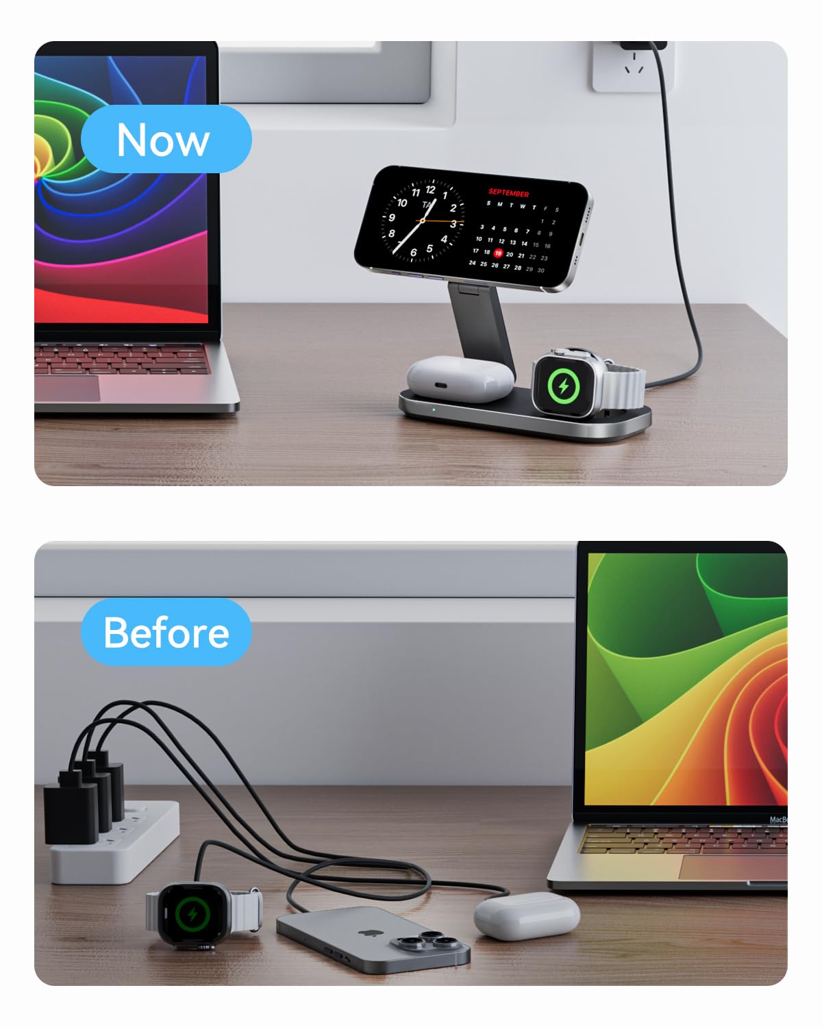 3 in 1 Wireless Charging Station for Apple Devices, Magnetic Foldable Fast Charger Stand Compatible with MagSafe for iPhone Air/17/16/15/14/13/12 Series, Apple Watch & AirPods Pro/4/3/2 - eighttwentytwo92