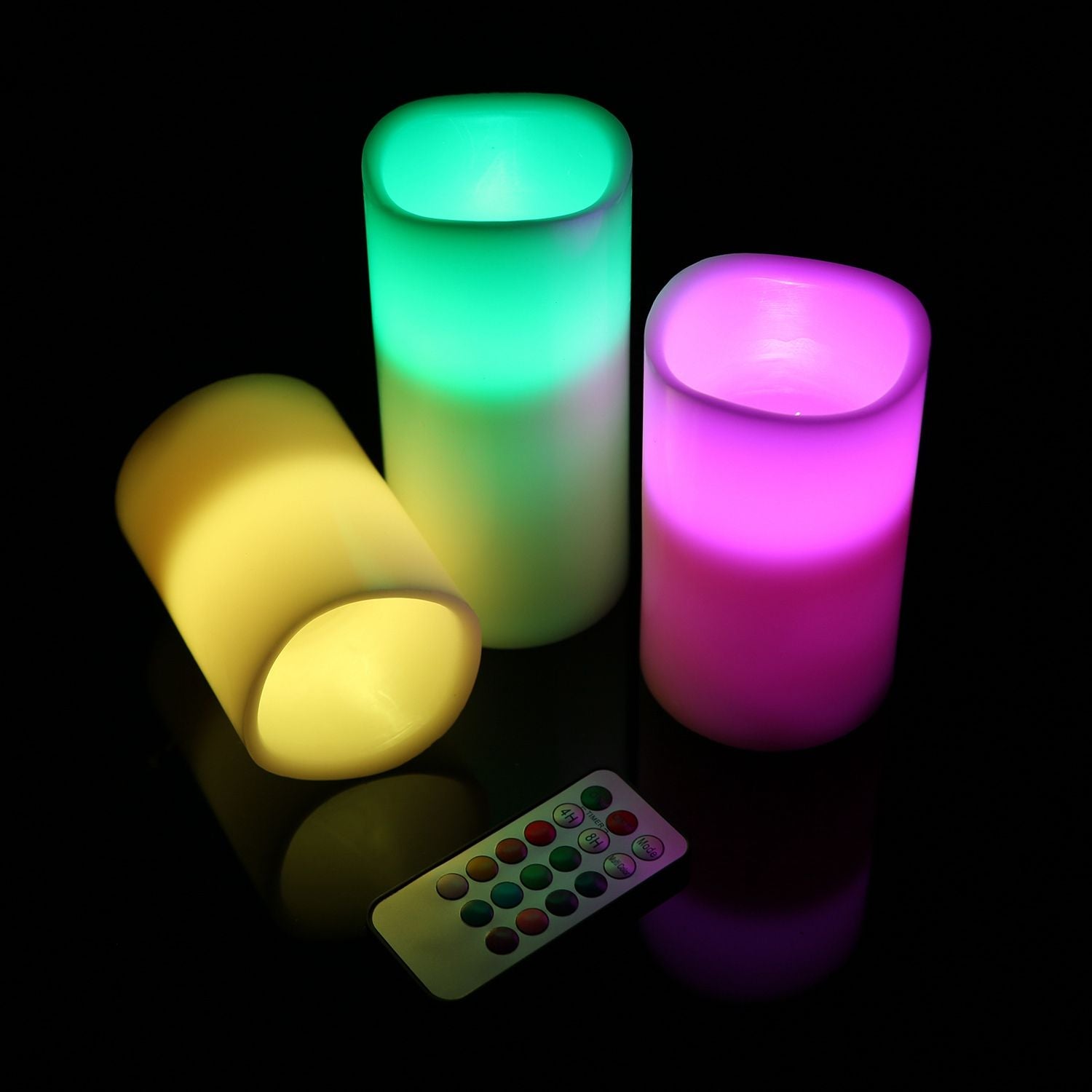 3 - Pack Flameless LED Candles with Remote & Timer – Real Wax, Color - Changing - eighttwentytwo92