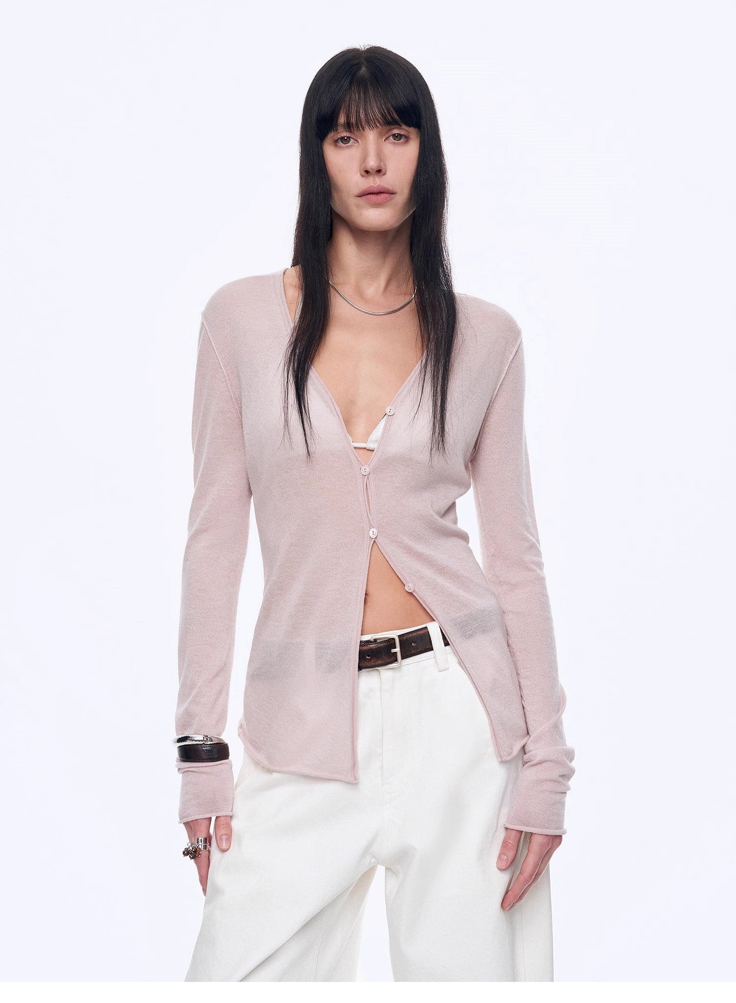 "Long Island Vacation" Wool Blend V-Neck Straight Shoulder Knitted Cardigan Spring