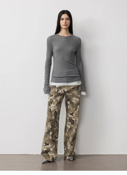 "Camouflage Charm " Cool, Trendy, Unique, and Personalized Original Camouflage Print Washed Loose Straight-Leg Denim Jea