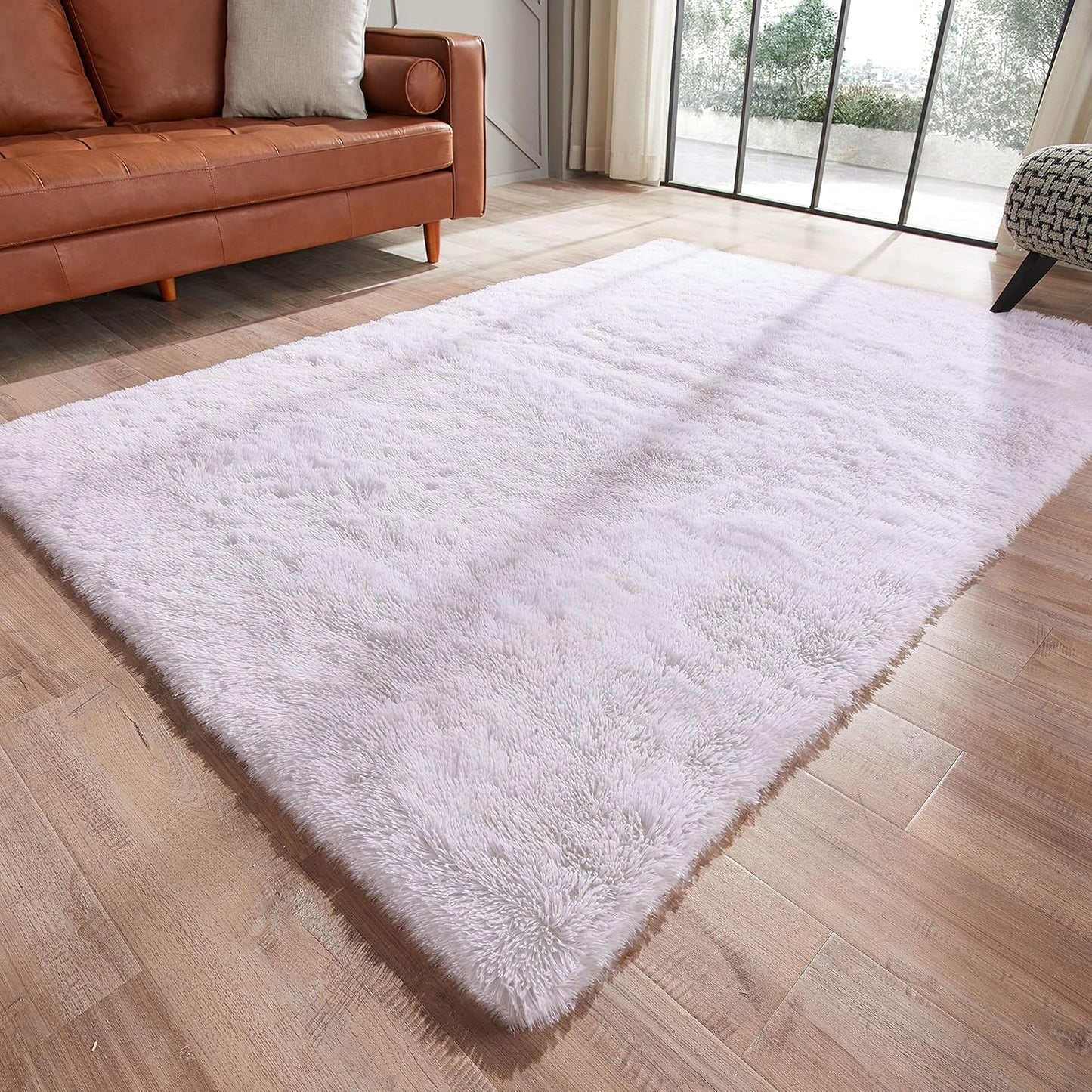 round Rainbow Rug, 4Ft Fluffy Shag Fuzzy Soft Circular Rug for Bedroom, Nursery, Kids Room, Indoor Plush Shaggy Furry Home Decor