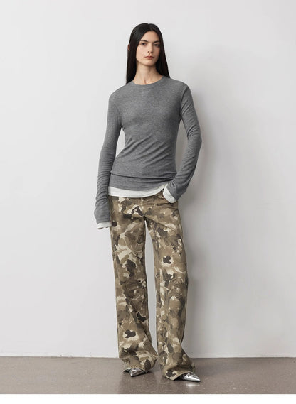 "Camouflage Charm " Cool, Trendy, Unique, and Personalized Original Camouflage Print Washed Loose Straight-Leg Denim Jea