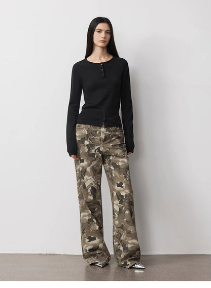 "Camouflage Charm " Cool, Trendy, Unique, and Personalized Original Camouflage Print Washed Loose Straight-Leg Denim Jea