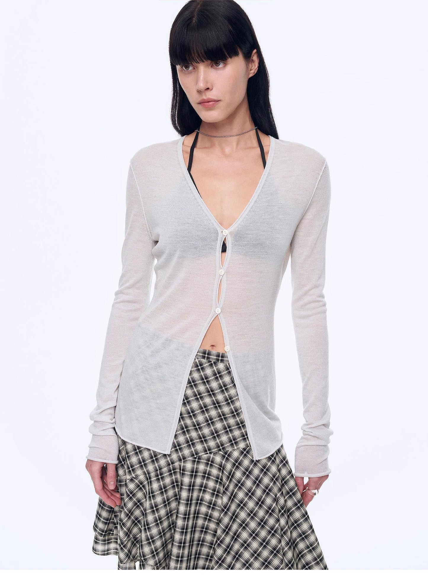 "Long Island Vacation" Wool Blend V-Neck Straight Shoulder Knitted Cardigan Spring
