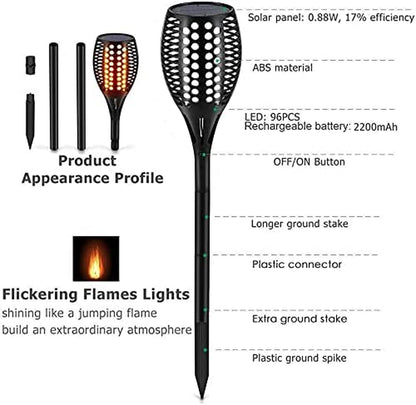 Upgraded Larger Solar Torch Lights, Waterproof Outdoor Dancing Flames Light, Flickering Flames Garden Lights, Landscape Decoration Pathway Patio Lights 43" 96 LED (4 Pack)