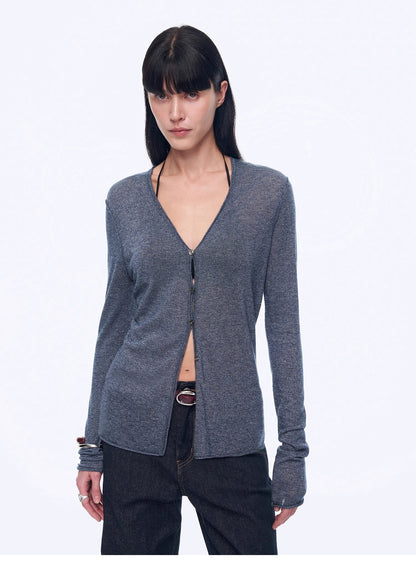 "Long Island Vacation" Wool Blend V-Neck Straight Shoulder Knitted Cardigan Spring
