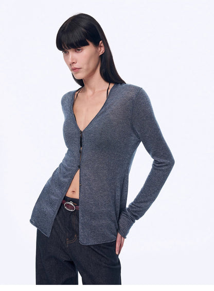 "Long Island Vacation" Wool Blend V-Neck Straight Shoulder Knitted Cardigan Spring