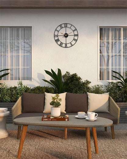 18 Inch Large Wall Clock, Silent Non Ticking Battery Operated Roman Numeral Wall Clock, Industrial Metal Indoor Outdoor Analog Clock for Living Room, Kitchen, Pool, Patio Decor - Black