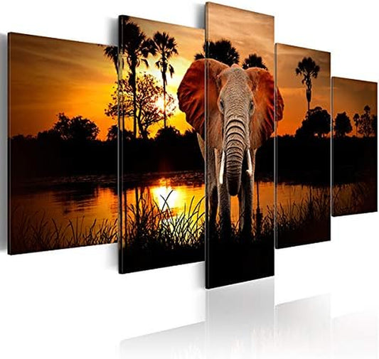 Purple Flower Canvas Wall Art Black and White Paintings Prints Pictures for Home Decor (Elephant, 16"X24"X2+16"X32"X2+16"X40")