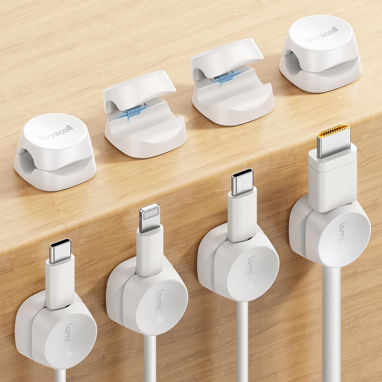 8Pack Cord Organizer [1s Lock] Spring Cable Management Clips - Lamicall Desk Cord Holder, Adhesive Cute Round Cable Clip, Phone Charger Wire Organizer Keeper for Nightstand Car Office Accessory, White - eighttwentytwo92