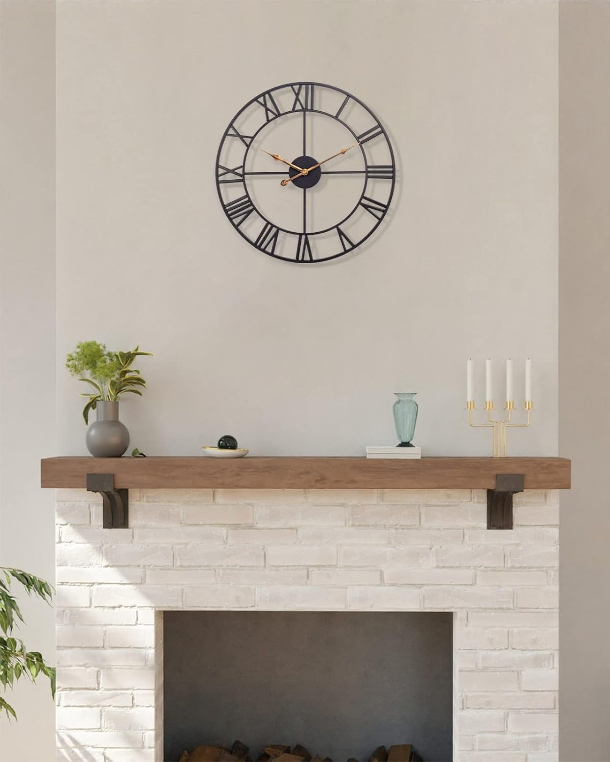 18 Inch Large Wall Clock, Silent Non Ticking Battery Operated Roman Numeral Wall Clock, Industrial Metal Indoor Outdoor Analog Clock for Living Room, Kitchen, Pool, Patio Decor - Black