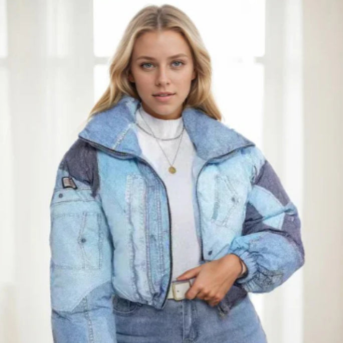 Elevate your winter style with this stunning Pufferfect Denim Jacket.
