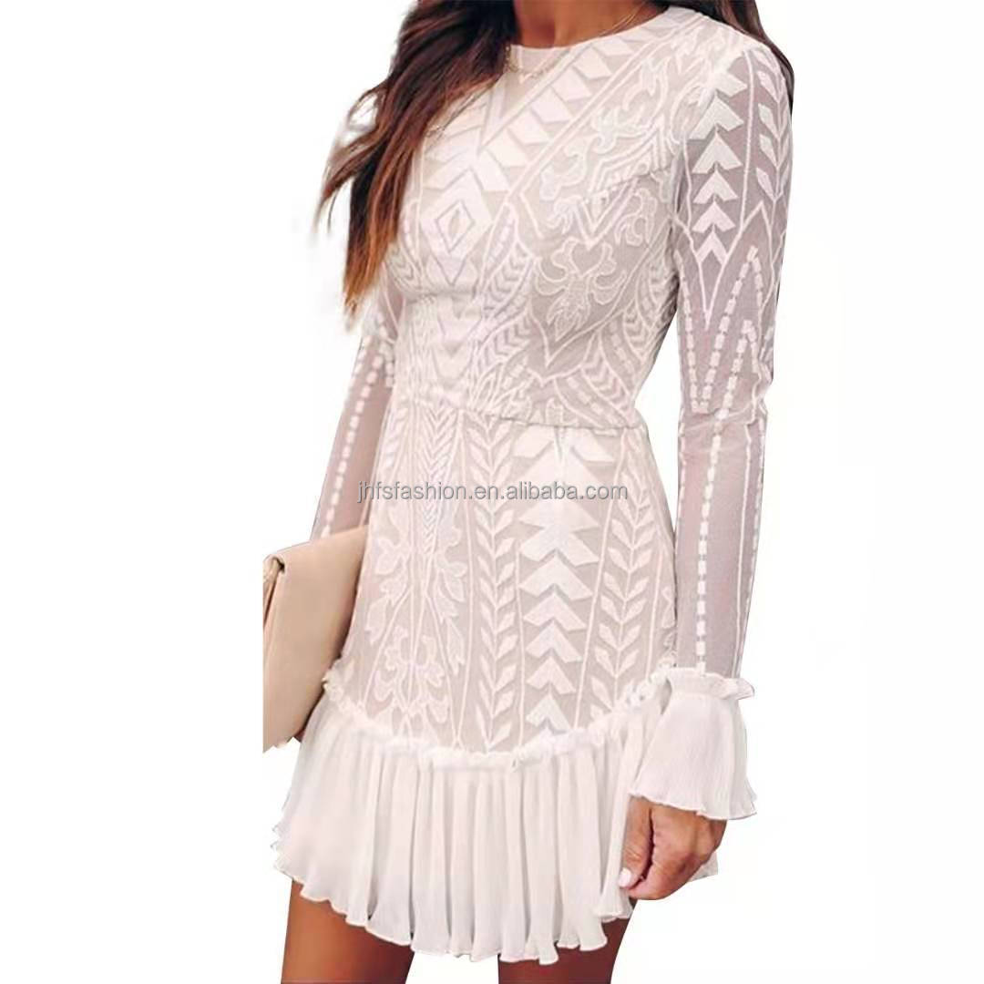 Embrace romantic elegance with this stunning White Lace Mini Dress.