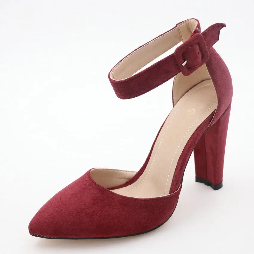 QUTAA Women Pumps Fashion Women Shoes Party Wedding Super Square High Heel Pointed Toe Red Wine Ladies Pumps Size 34-43