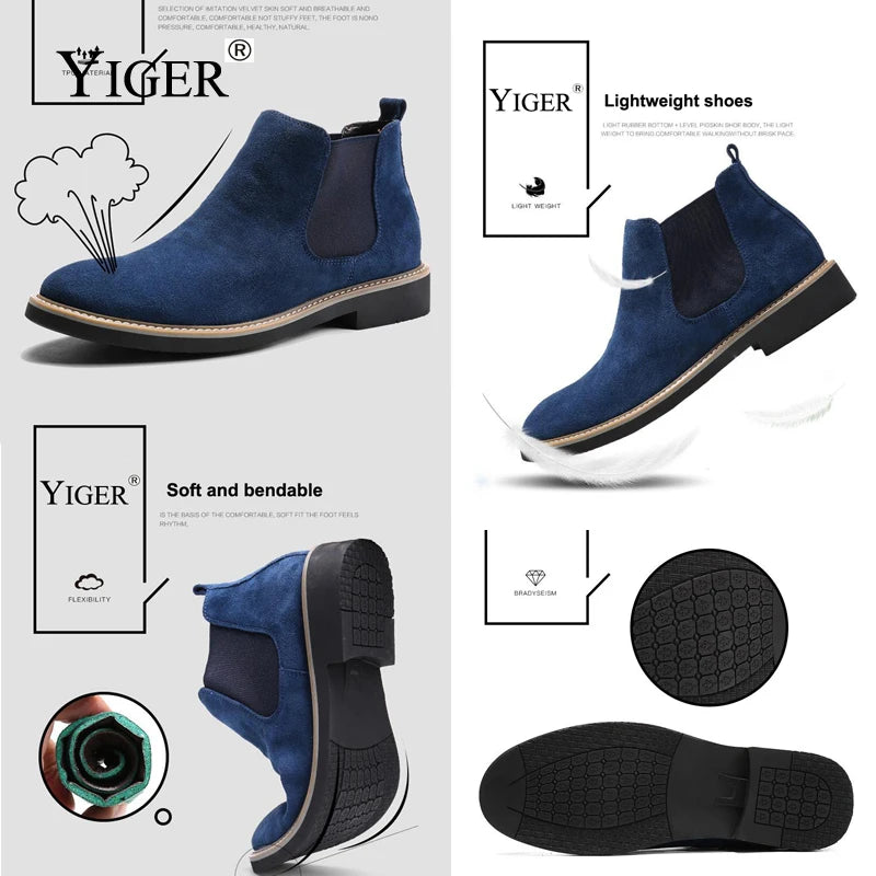 YIGER Men’s Chelsea Boots – Leather Slip