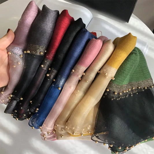 Summer Silk & Wool Long Scarf – Soft Lightweight Wrap for Women