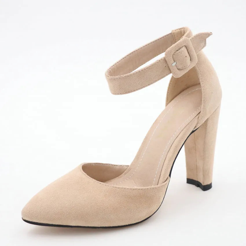 QUTAA Women Pumps Fashion Women Shoes Party Wedding Super Square High Heel Pointed Toe Red Wine Ladies Pumps Size 34-43