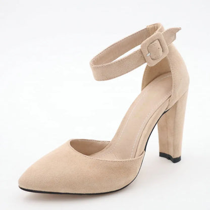 QUTAA Women Pumps Fashion Women Shoes Party Wedding Super Square High Heel Pointed Toe Red Wine Ladies Pumps Size 34-43