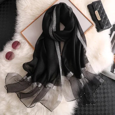 Summer Silk & Wool Long Scarf – Soft Lightweight Wrap for Women